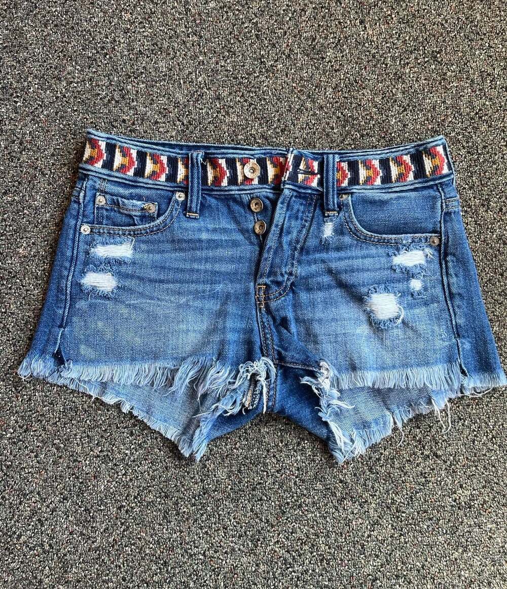 Abercrombie & Fitch Aztec Trim Distressed Denim Shorts